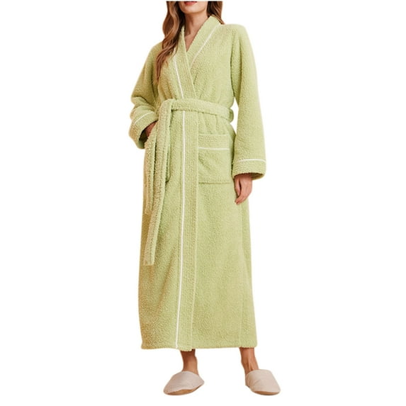 WRKEKC Robes for Women Fall Winter Thickened Fleece Lined Striped Flannel Long Robe Womens Sleepwear Bathrobe