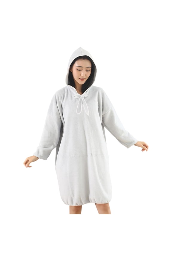 Robes for Women Unisex Fall Winter Coral Fleece Solid Color Hooded Quick Dry Absorbent Long Sleeve Bathrobe Sleep Robe Comfort Loungewear