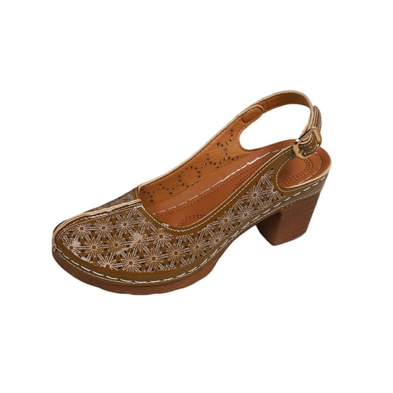 WRKEKC Sandals for Women Mules Peep Toe One-Strap Buckle Thick Sole Perforated Cutout Backless Chunky Heel for Summer Casual Daily Wear