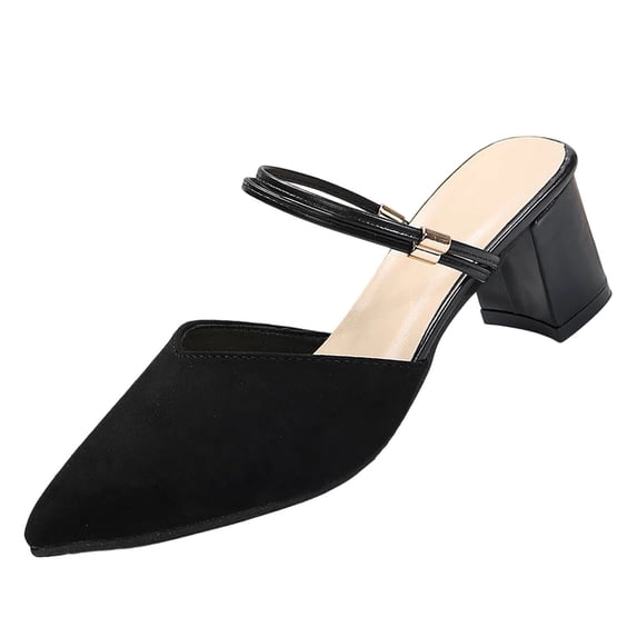 WRKEKC Sandals for Women Solid Color Closed Toe Pointed Toe Mid Heel Chunky Heel Comfortable Casual Slides Summer Outdoor