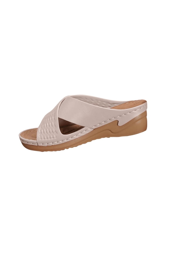 Sandals for Women Solid Color Cross Strap Elevated Wedge Sandals Lightweight Beach Summer Outdoor Footwear