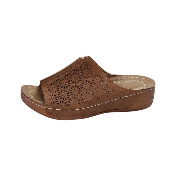 WRKEKC Sandals for Women Solid Color Round Toe Cut Out Design Elevated Wedge Beach Sandals Casual Summer Outdoor Footwear