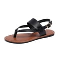 thumbnail image 1 of WRKEKC Sandals for Women Wide Width Flat Slides Toe Post Sandals Solid Color Split Toe Design Casual Summer Footwear, 1 of 9
