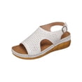 thumbnail image 1 of WRKEKC Sandals for Women Wide Width Solid Color Peep Toe Open Toe Elevated Wedge Beach Sandals Casual Spring Summer Versatile, 1 of 5