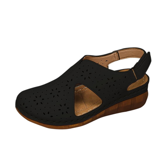 WRKEKC Sandals for Women Wide Width Solid Color Round Toe Closed Toe Soft Sole Elevated Wedge Beach Sandals Casual Spring Summer