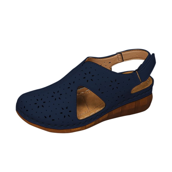 WRKEKC Sandals for Women Wide Width Solid Color Round Toe Closed Toe Soft Sole Elevated Wedge Beach Sandals Casual Spring Summer
