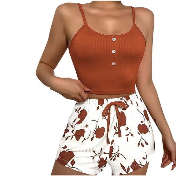 WRKEKC Satin Pajama Set for Women Fashion Printed Cami Top Short Pant Set Casual Loungewear Sleepwear Set for Women Home Outfit