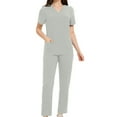 thumbnail image 1 of WRKEKC Scrubs for Women 2 Piece Sets for Women Solid Color Short Sleeve V-Neck Top with Pockets and Pants Set for Medical Workwear Fall Outfits, 1 of 6