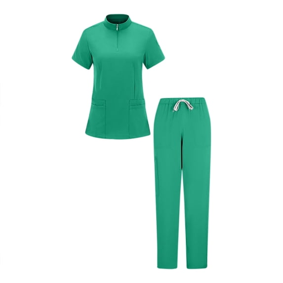 WRKEKC Scrubs for Women Nursing Zipper Front Top with Multiple Pockets Work Uniform Two Piece Set for Medical Staff