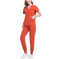 thumbnail image 1 of WRKEKC Scrubs for Women Solid Color Loose Fit Cuffed Pocket Pants with Short Sleeve V-Neck Top for Medical Workwear, 1 of 6
