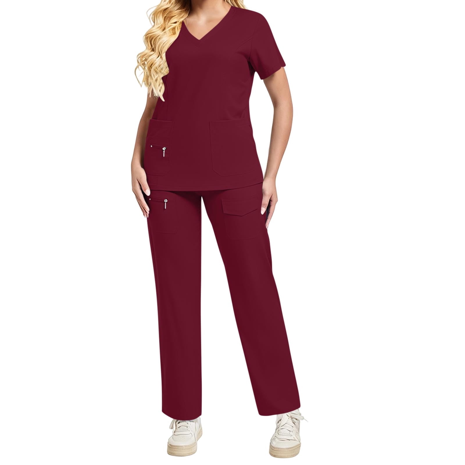Medical Sign Rn WRKEKC Scrubs for Women V-Neck Short Sleeve Top and Straight Leg Pants ...