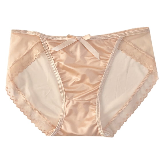 WRKEKC Seamless Underwear for Women Mid High Waist Lace Ice Silk Satin Lightweight Sport Breathable Gusset Briefs for Teens and Girls