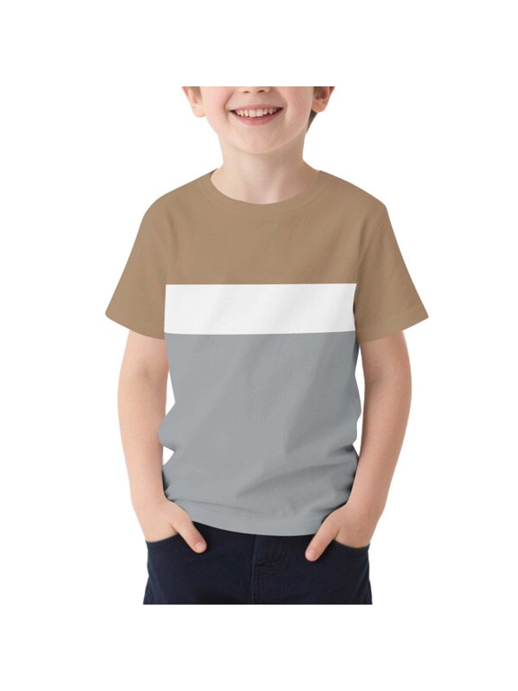 Shirts for Boys Colorblock Print Round Neck Short Sleeve Casual Tee for 2-13 Years Summer Streetwear Sporty
