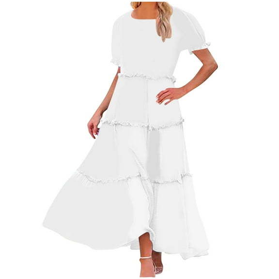 WRKEKC Short Sleeve Dress for Women, Womens Plus Size T-Shirt Dresses, Women's Casual Trendy Lace Solid Color Short Sleeve Round Neck Dress