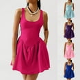 thumbnail image 1 of WRKEKC Short Sleeve Dress for Women, Summer Dresses for Women, Women's Casual Summer Dress Solid Color Crew Neck Mini Dresses With Pockets, 1 of 9