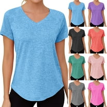 WRKEKC Short Sleeve Shirts for Women, Summer T-Shirts for Women, Women's Summer Solid Color Short Sleeve Loose Pollover Crew Neck Breathable Sports Athletic T-Shirts