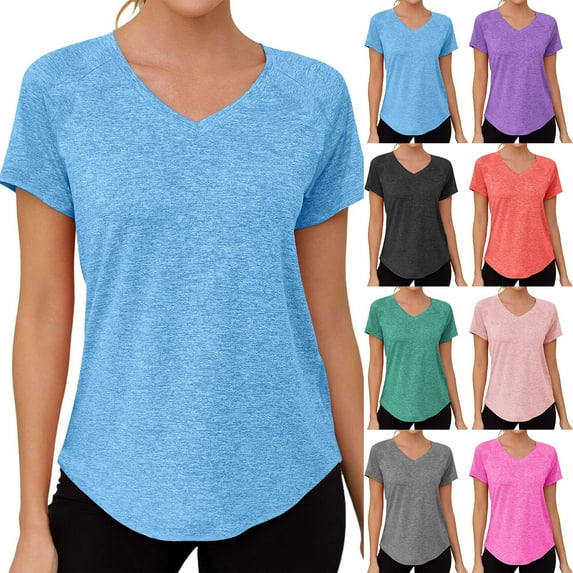 WRKEKC Short Sleeve Shirts for Women, Summer T-Shirts for Women, Women's Summer Solid Color Short Sleeve Loose Pollover Crew Neck Breathable Sports Athletic T-Shirts