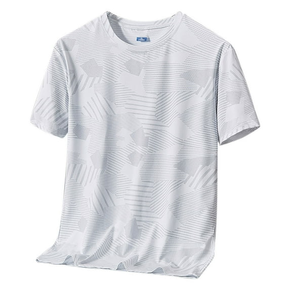 WRKEKC Short Sleeve Shirts for Men Casual Solid Color Textured Print Athletic Lightweight Breathable Round Neck Short Sleeve Comfortable