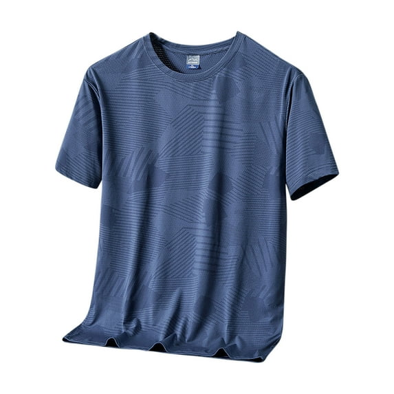 WRKEKC Short Sleeve Shirts for Men Casual Solid Color Textured Print Athletic Lightweight Breathable Round Neck Short Sleeve Comfortable