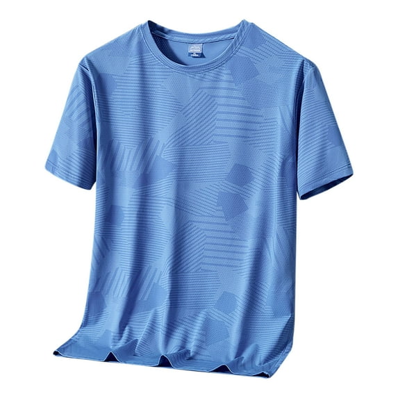 WRKEKC Short Sleeve Shirts for Men Casual Solid Color Textured Print Athletic Lightweight Breathable Round Neck Short Sleeve Comfortable