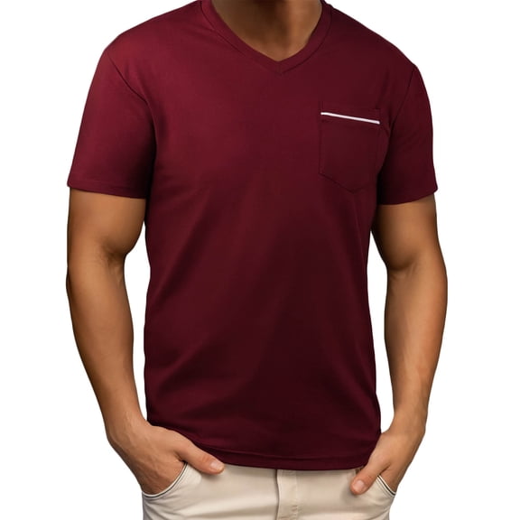 WRKEKC Short Sleeve Shirts for Men Casual Solid Color V-Neck Pocket Short Sleeve Top Short Sleeve V-Neck Casual Shirt Comfortable Wear