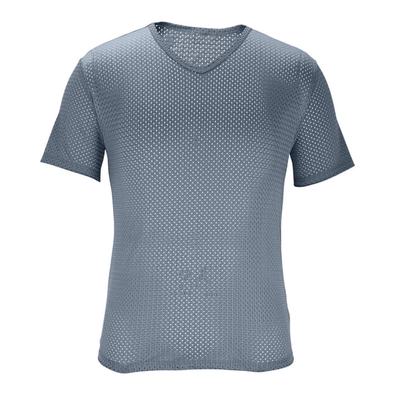 WRKEKC Short Sleeve Shirts for Men Summer Casual Solid Color V-Neck Mesh Top T Shirt Short Sleeve V-Neck Casual Shirt Breathable