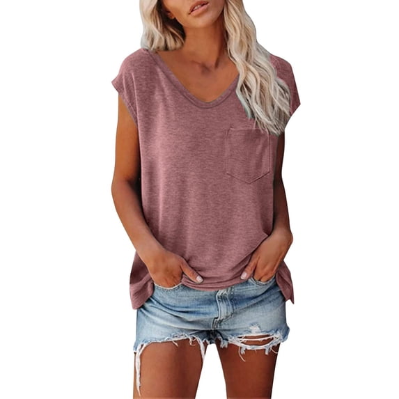 WRKEKC Short Sleeve Shirts for Women Solid Color V-Neck T-Shirt Top with Soft Cotton Fabric and Comfortable Fit for Women