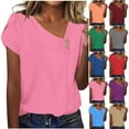 thumbnail image 1 of WRKEKC Short Sleeve Shirts for Women, Summer T-Shirts for Women, Women's Casual Solid Color Loose Trendy V-Neck Short Sleeve Button T-shirt, 1 of 8