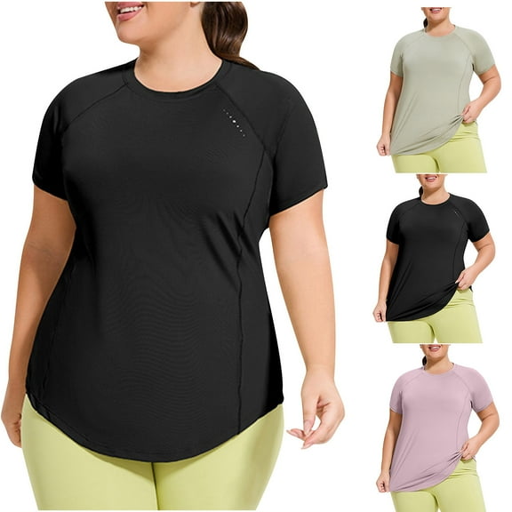 WRKEKC Short Sleeve Shirts for Women, Summer T-Shirts for Women, Women's Summer Plus Size Workout Short Sleeve Shirts Sun Protection Trendy Tops