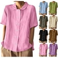 thumbnail image 1 of WRKEKC Short Sleeve Shirts for Women, Summer T-Shirts for Women, Women's Trendy Solid Color Button-Up Lapel Collar Short Sleeve Top, 1 of 10