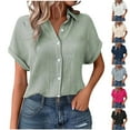 thumbnail image 1 of WRKEKC Short Sleeve Shirts for Women, Summer T-Shirts for Women, Women's Trendy Solid Color Button-Up Rolled Short Sleeve Turndown Collar Blouse Tops, 1 of 8