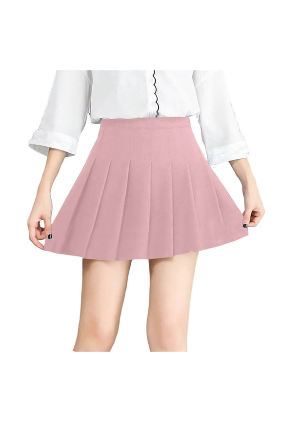 Skirts for Girls Elastic Waist Pleated Skirt with Lining Anti-Exposure School Style Mini Skirt for Girls 2-15 Years
