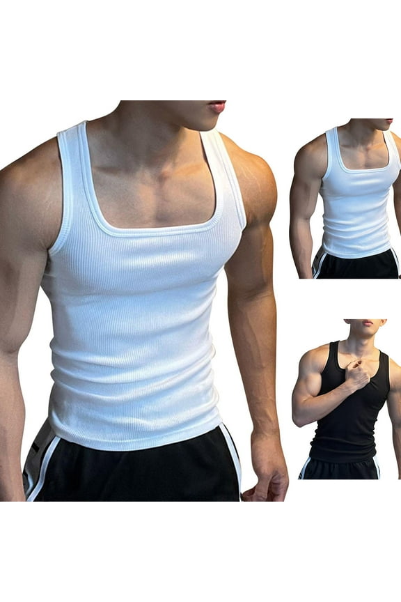 Sleeveless Shirts for Men,Threaded Tight Elastic Tank Top Men's Strap Fitness Shoulder Sleeveless I-Shaped Breathable Tank Top