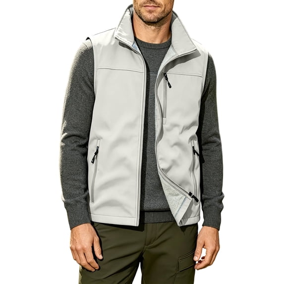 WRKEKC Softshell Vest for Men Stand Collar Zip-Up Multi Pocket Windproof Sleeveless Outerwear for Hiking and Daily Outfits