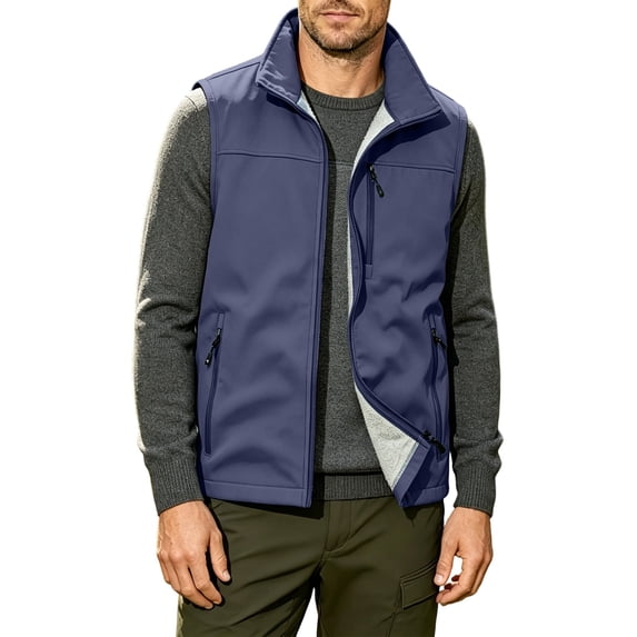 WRKEKC Softshell Vest for Men Stand Collar Zip-Up Multi Pocket Windproof Sleeveless Outerwear for Hiking and Daily Outfits