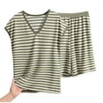 thumbnail image 1 of WRKEKC Striped V-Neck Pajama Set for Women Short Sleeve Shirts Shorts with Pockets Loose Casual Sleepwear Set Top and Short Pant for Home Lounge, 1 of 3
