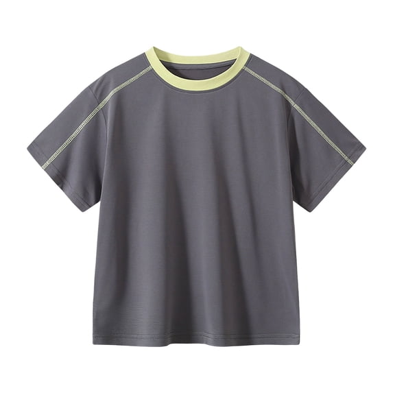 WRKEKC Summer Boys T Shirts Antimicrobial Solid Crew Neck Active Short Sleeve Shirt for 4-16 Years Moisture Wicking