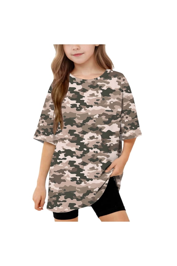 Summer Boys T Shirts Camo Print Loose Fit Round Neck Short Sleeve Casual Streetwear for 5-15 Years