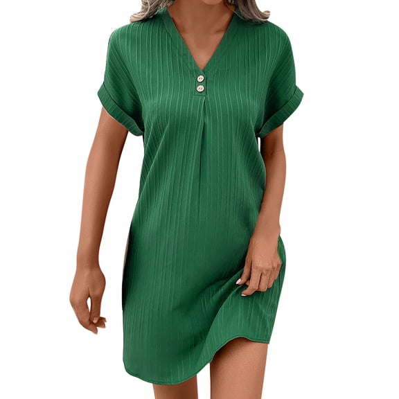 WRKEKC Summer Casual Dresses for Women, Womens Plus Size T-Shirt Dresses, Women's Trendy Summer Casual V-Neck Short Sleeve Mini Dress