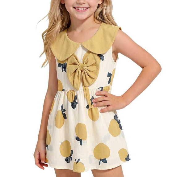 WRKEKC Summer Dresses for Girls Sleeveless Floral Print Peter Pan Collar Smocked Waist Sundress for 1-10 Years