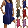 thumbnail image 1 of WRKEKC Summer Dresses for Women, T-Shirt Dress for Women, Women's Summer Solid Color Sleeveless Sleepwear Pleated Nightshirt Round Neck Pajamas Dress, 1 of 9