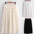 thumbnail image 1 of WRKEKC Summer Maxi Skirt, Casual Skirts for Women, Women's Trendy Solid Color Puff Hem Mesh Swing Tiered Elastic Waist Pleated Long Skirt, 1 of 10