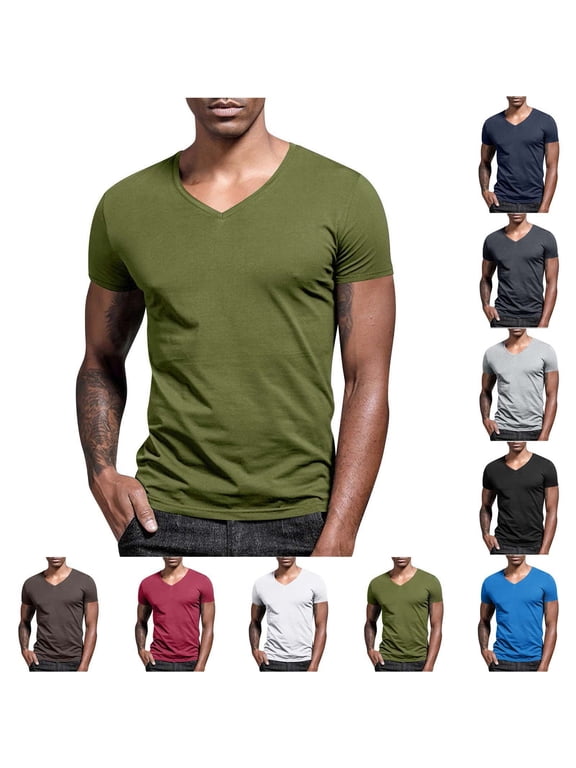 Summer Men's T-Shirts Solid Color V-Neck Short Sleeve Tops for Men Daily Casual Wear Dates Weekend Trips and Summer Gatherings