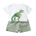 thumbnail image 1 of WRKEKC Summer Outfits for Girls, Baby Girl Outfits, Toddler Kids Boys Casual Summer Children's Leisure Suit Dinosaur Printed T-shirt Checkered Shorts Set, 1 of 5