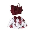 thumbnail image 1 of WRKEKC Summer Outfits for Girls, Baby Girl Outfits, Baby Girls' Summer Cute One-shoulder Sling Flower Pattern Skirt Casual Suit, 1 of 9