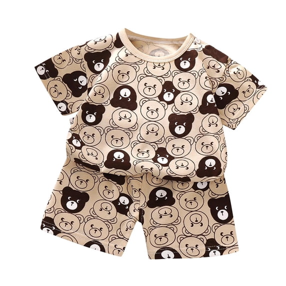 WRKEKC Summer Outfits for Girls, Baby Girl Outfits, Children's Round Neck Short Sleeve Elastic Waist Shorts Casual Home Suit Set