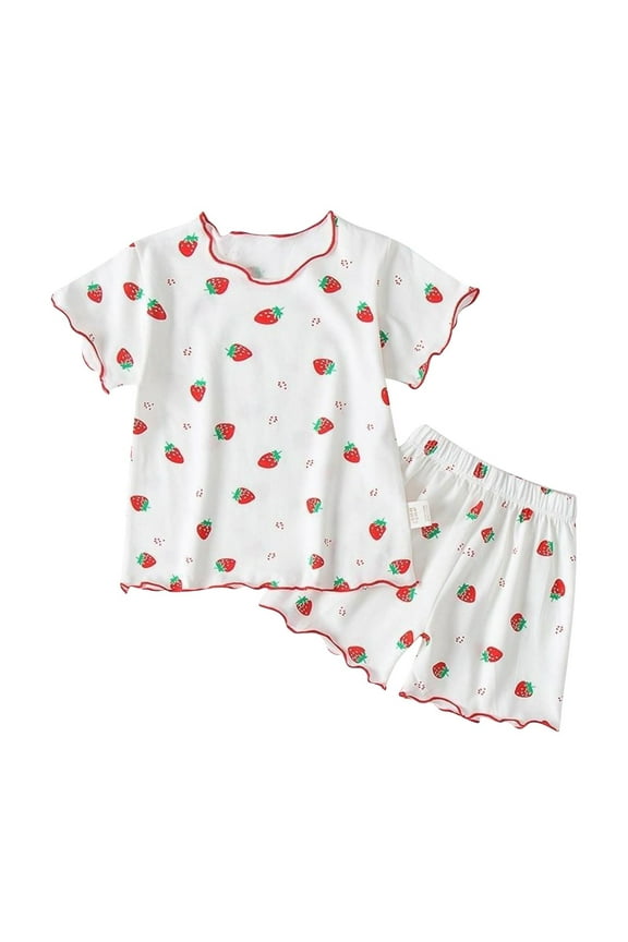 Summer Outfits for Girls, Baby Girl Outfits, Children's Round Neck Short Sleeve Elastic Waist Shorts Casual Home Suit Set