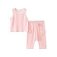 thumbnail image 1 of WRKEKC Summer Outfits for Girls, Baby Girl Outfits, Children's Solid Color Sleeveless Round Neck Top Elastic Waist Pants Casual Home Suit Set, 1 of 6