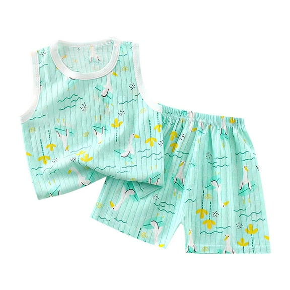 WRKEKC Summer Outfits for Girls, Baby Girl Outfits, Toddler Kids Kid Boys' Casual Sleeveless Casual Loungewear Thin Home Clothing Two Piece Set