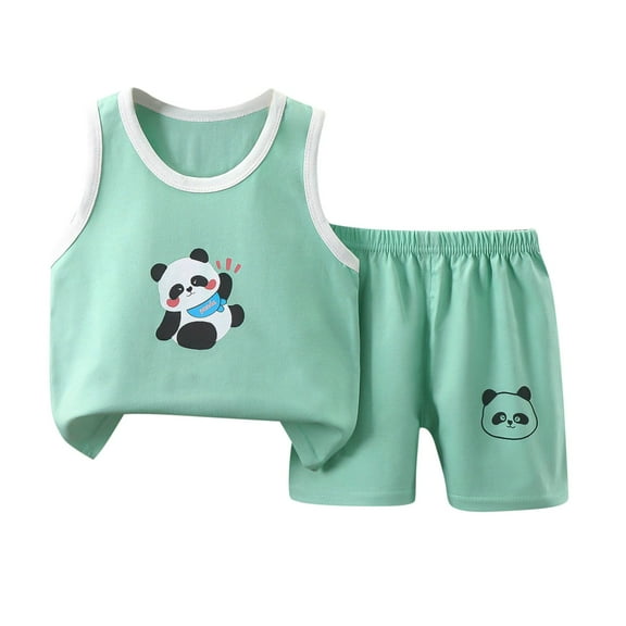 WRKEKC Summer Outfits for Girls, Casual Sets for Little Girls, Children's Summer Printing ComfortableShort Round-Neck Tank Sets For Kids
